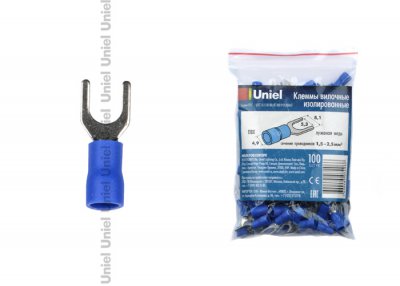 Клеммы вилочные изолированные Uniel UTC-U-5 B1 BLUE 100 POLYBAG