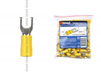 Клеммы вилочные изолированные Uniel UTC-U-5 D1 YELLOW 100 POLYBAG