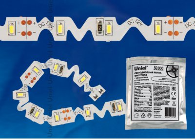 Лента светодиодная (Дизайнерская серия) Uniel ULS-Z02-3014-60LED/m-8mm-IP20-DC12V-6W/m-3M-DW Светодиодная лента фигурная