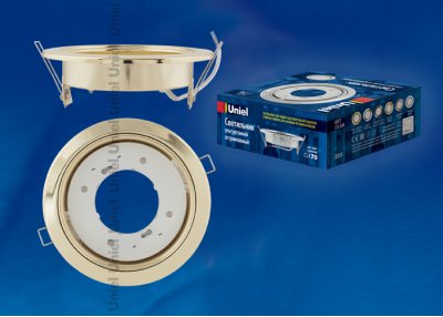 Светильник встраиваемый ультратонкий Uniel GX70/H5 GOLD 1 PROM