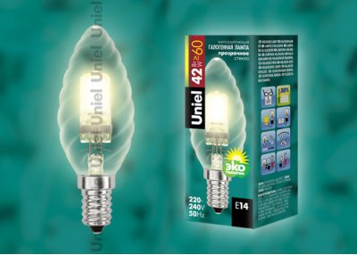 Лампа галогенная Uniel HCL-42/CL/E14 candle twisted Лампа галогенная Uniel HCL-42/CL/E14 candle twisted