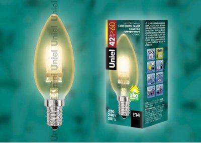 Лампа галогенная Uniel HCL-42/CL/E14 candle gold