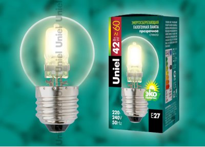 Лампа галогенная Uniel HCL-42/CL/E27 globe