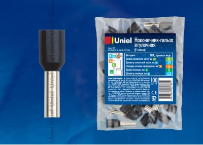 Наконечник-гильза втулочная (Е-гильза) Uniel UCT-060/120 BLACK 100 POLYBAG