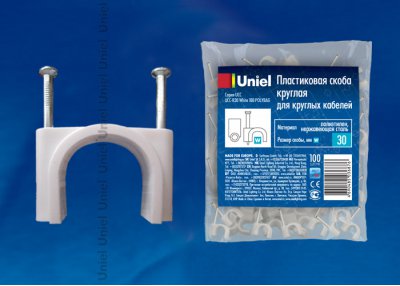 Пластиковая скоба Uniel UCC-R30 White 100 POLYBAG
