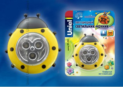 Светодиодный светильник-ночник на батарейках Uniel DTL-354 Божья Коровка/Yellow/3LED/3AAA