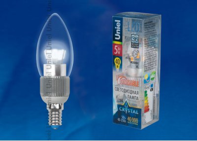 Лампа светодиодная диммируемая пятилепестковая Uniel LED-C37P-5W/NW/E14/CL/DIM ALC03SL пластик