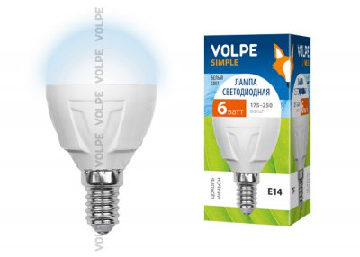 Лампа светодиодная Volpe LED-G45-6W/NW/E14/FR/S