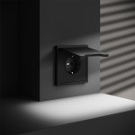Накладка для розетки с заземлением, защитными шторками и крышкой, S70 (черный матовый)