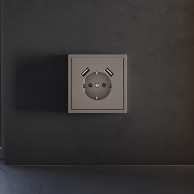 Накладка для розетки с заземлением и защитными шторками, с USB A+A, S70 (капучино)