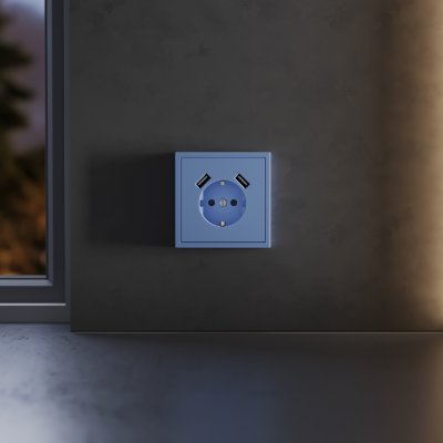 Накладка для розетки с заземлением и защитными шторками, с USB A+A, S70 (деним)