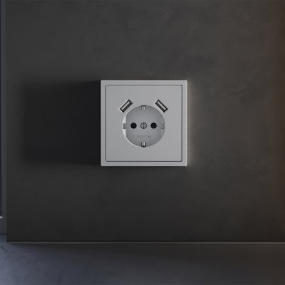 Накладка для розетки с заземлением и защитными шторками, с USB A+A, S70 (серый)