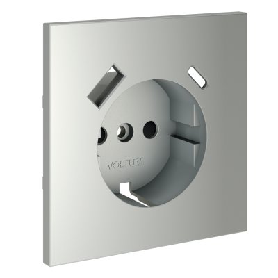 Накладка для розетки с заземлением и защитными шторками, с USB A+C, S70 (сталь)