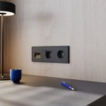 Накладка для розетки с заземлением и защитными шторками, с USB A+C, S70 (черный матовый)