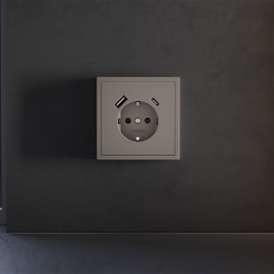 Накладка для розетки с заземлением и защитными шторками, с USB A+C, S70 (капучино)