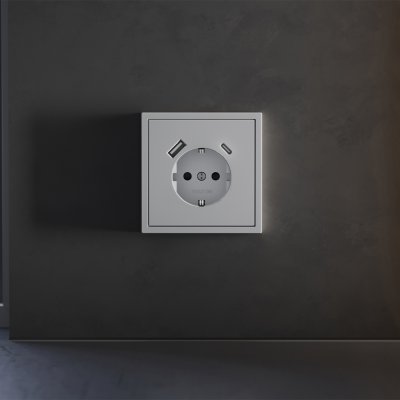 Накладка для розетки с заземлением и защитными шторками, с USB A+C, S70 (серый)