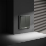 Проходной переключатель встраиваемый VOLTUM S70 двухклавишный с подсветкой 10А, (титан) (VLS020406)