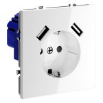 Розетка встраиваемая VOLTUM S70 с заземлением и защитными шторками, 16А, с USB, A+A, (белый глянцевый) (VLS040401)