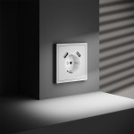 Розетка встраиваемая VOLTUM S70 с заземлением и защитными шторками, 16А, с USB, A+A, (белый матовый) (VLS040402)