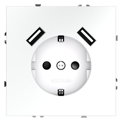 Розетка встраиваемая VOLTUM S70 с заземлением и защитными шторками, 16А, с USB, A+A, (белый матовый) (VLS040402)