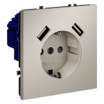 Розетка встраиваемая VOLTUM S70 с заземлением и защитными шторками, 16А, с USB, A+A, (кашемир) (VLS040403)
