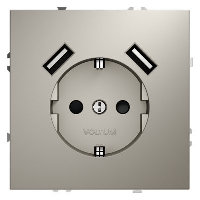Розетка встраиваемая VOLTUM S70 с заземлением и защитными шторками, 16А, с USB, A+A, (кашемир) (VLS040403)