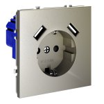 Розетка встраиваемая VOLTUM S70 с заземлением и защитными шторками, 16А, с USB, A+A, (шелк) (VLS040404)