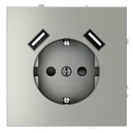 Розетка встраиваемая VOLTUM S70 с заземлением и защитными шторками, 16А, с USB, A+A, (сталь) (VLS040405)