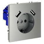 Розетка встраиваемая VOLTUM S70 с заземлением и защитными шторками, 16А, с USB, A+A, (сталь) (VLS040405)