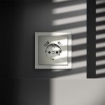 Розетка встраиваемая VOLTUM S70 с заземлением и защитными шторками, 16А, с USB, A+A, (сталь) (VLS040405)