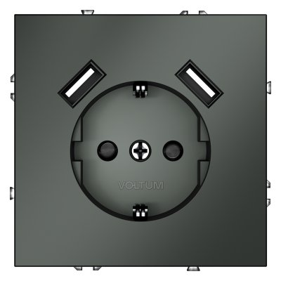 Розетка встраиваемая VOLTUM S70 с заземлением и защитными шторками, 16А, с USB, A+A, (титан) (VLS040406)
