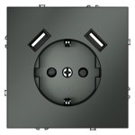 Розетка встраиваемая VOLTUM S70 с заземлением и защитными шторками, 16А, с USB, A+A, (титан) (VLS040406)