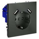 Розетка встраиваемая VOLTUM S70 с заземлением и защитными шторками, 16А, с USB, A+A, (титан) (VLS040406)