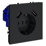 Розетка встраиваемая VOLTUM S70 с заземлением и защитными шторками, 16А, с USB, A+A, (графит) (VLS040407)
