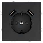 Розетка встраиваемая VOLTUM S70 с заземлением и защитными шторками, 16А, с USB, A+A, (графит) (VLS040407)