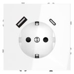 Розетка встраиваемая VOLTUM S70 с заземлением и защитными шторками, 16А, с USB, A+С, (белый глянцевый) (VLS040501)