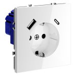 Розетка встраиваемая VOLTUM S70 с заземлением и защитными шторками, 16А, с USB, A+С, (белый глянцевый) (VLS040501)