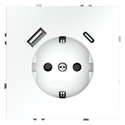 Розетка встраиваемая VOLTUM S70 с заземлением и защитными шторками, 16А, с USB, A+С, (белый матовый) (VLS040502)