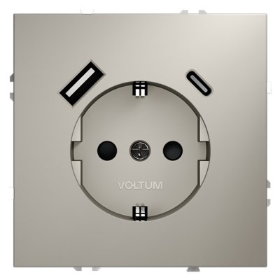 Розетка встраиваемая VOLTUM S70 с заземлением и защитными шторками, 16А, с USB, A+С, (кашемир) (VLS040503)