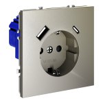 Розетка встраиваемая VOLTUM S70 с заземлением и защитными шторками, 16А, с USB, A+С, (шелк) (VLS040504)