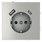 Розетка встраиваемая VOLTUM S70 с заземлением и защитными шторками, 16А, с USB, A+С, (сталь) (VLS040505)