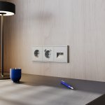 Розетка встраиваемая VOLTUM S70 с заземлением и защитными шторками, 16А, с USB, A+С, (сталь) (VLS040505)
