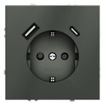 Розетка встраиваемая VOLTUM S70 с заземлением и защитными шторками, 16А, с USB, A+С, (титан) (VLS040506)