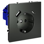 Розетка встраиваемая VOLTUM S70 с заземлением и защитными шторками, 16А, с USB, A+С, (титан) (VLS040506)