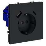 Розетка встраиваемая VOLTUM S70 с заземлением и защитными шторками, 16А, с USB, A+С, (графит) (VLS040507)