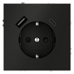 Розетка встраиваемая VOLTUM S70 с заземлением и защитными шторками, 16А, с USB, A+С, (черный матовый) (VLS040508)