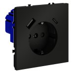 Розетка встраиваемая VOLTUM S70 с заземлением и защитными шторками, 16А, с USB, A+С, (черный матовый) (VLS040508)