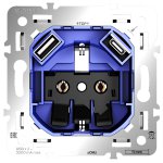 Механизм розетки с заземлением и защитными шторками 16А, с USB A+C, S70