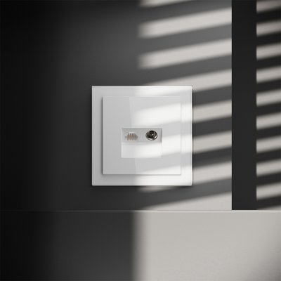 Розетка телевизионная встраиваемая VOLTUM S70 TV+RJ45 кат. 6, (белый глянцевый)