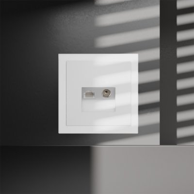 Розетка телевизионная встраиваемая VOLTUM S70 TV+RJ45 кат. 6, (белый матовый)